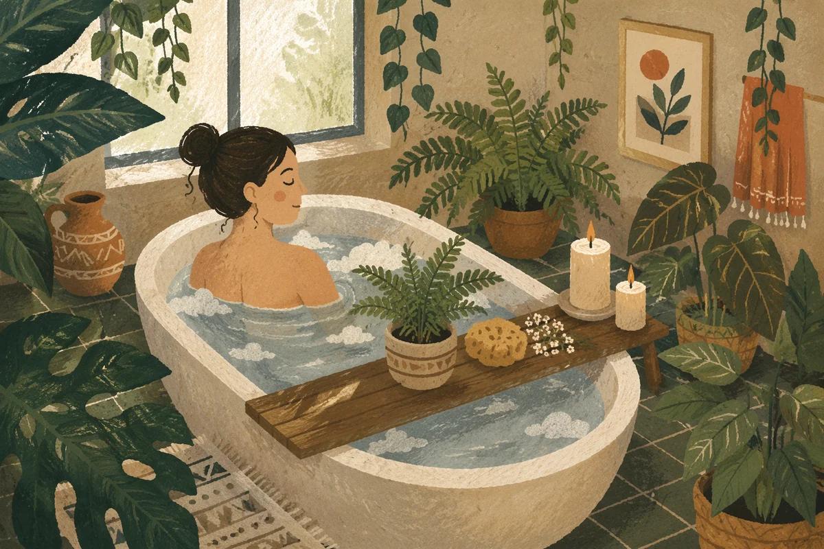Lush Spa Bathroom with Freestanding Tub