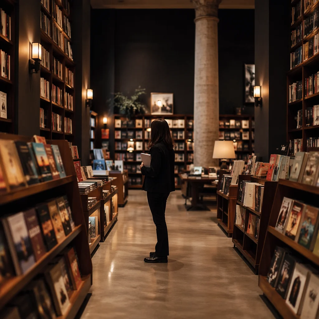 Cozy Independent Bookstore Interior with Warm Lighting