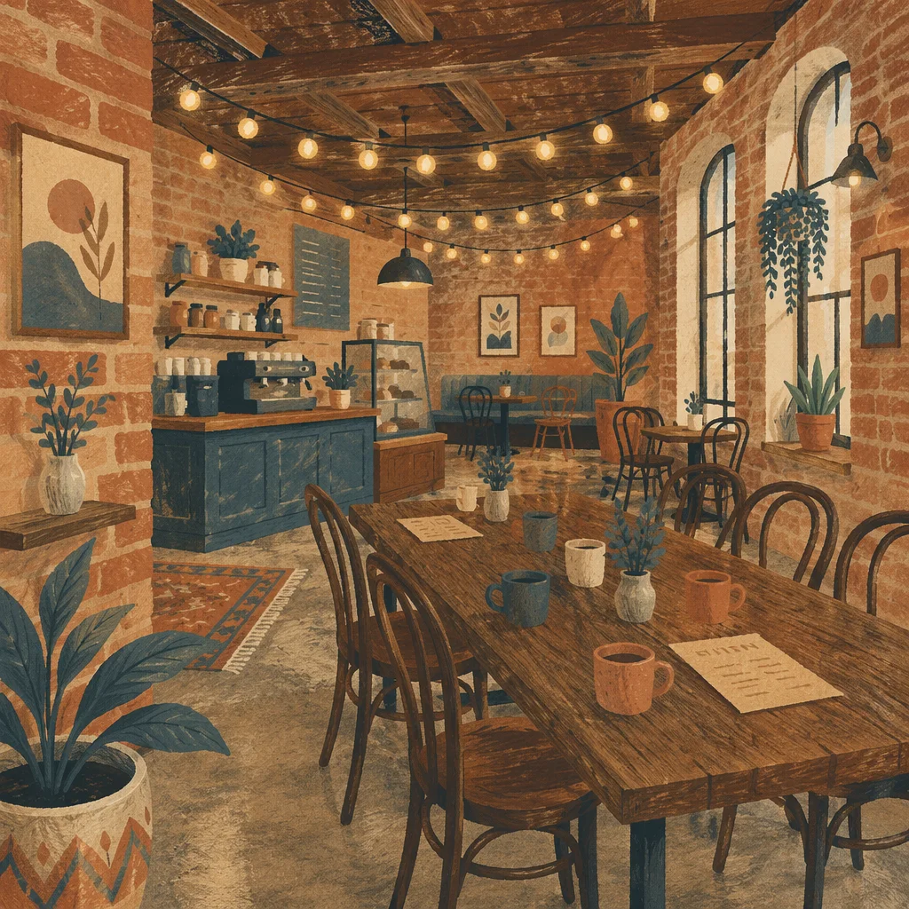 Cozy Cafe Interior with Exposed Brick