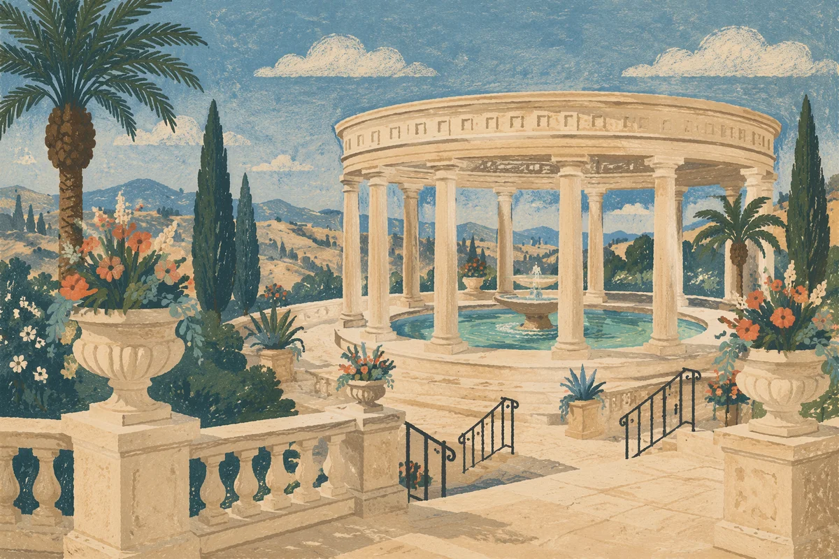 Mediterranean Courtyard Fountain at Elegant Villa