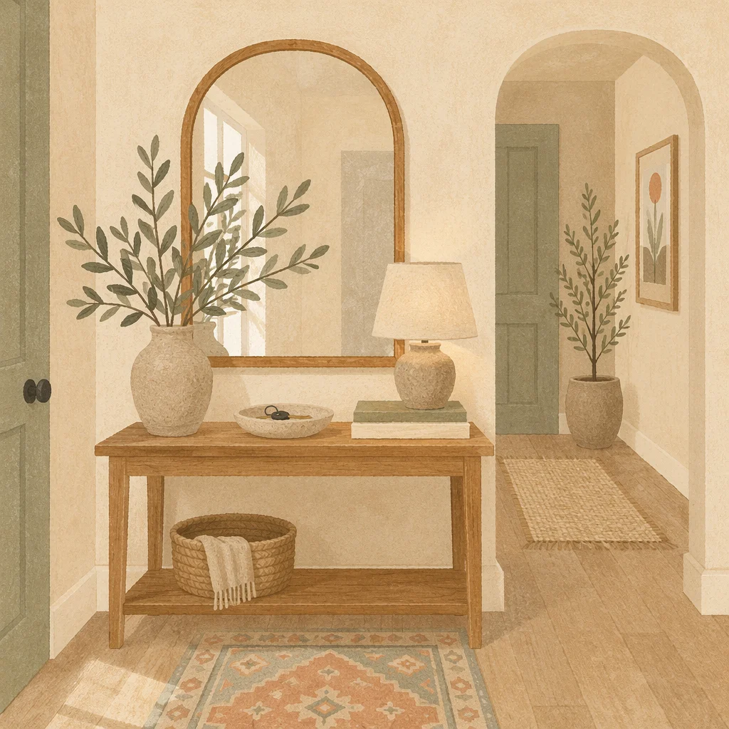 Serene Entry Hallway Console and Mirror