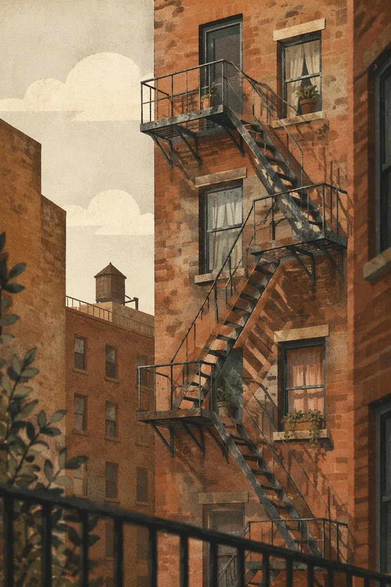 Urban Brick Building Fire Escape View