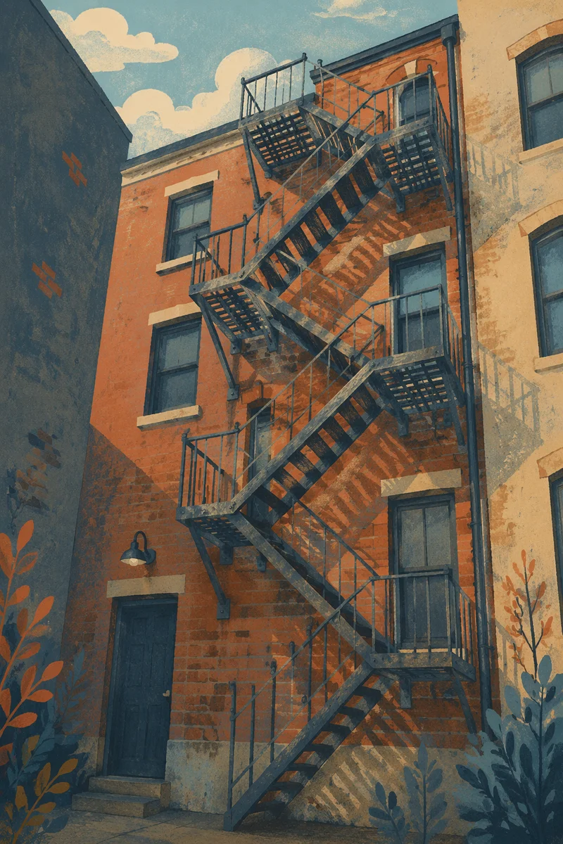 Urban Fire Escape on Brick Building