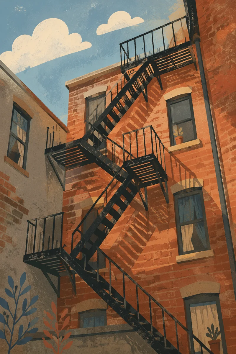 Urban Fire Escape on Brick Exterior