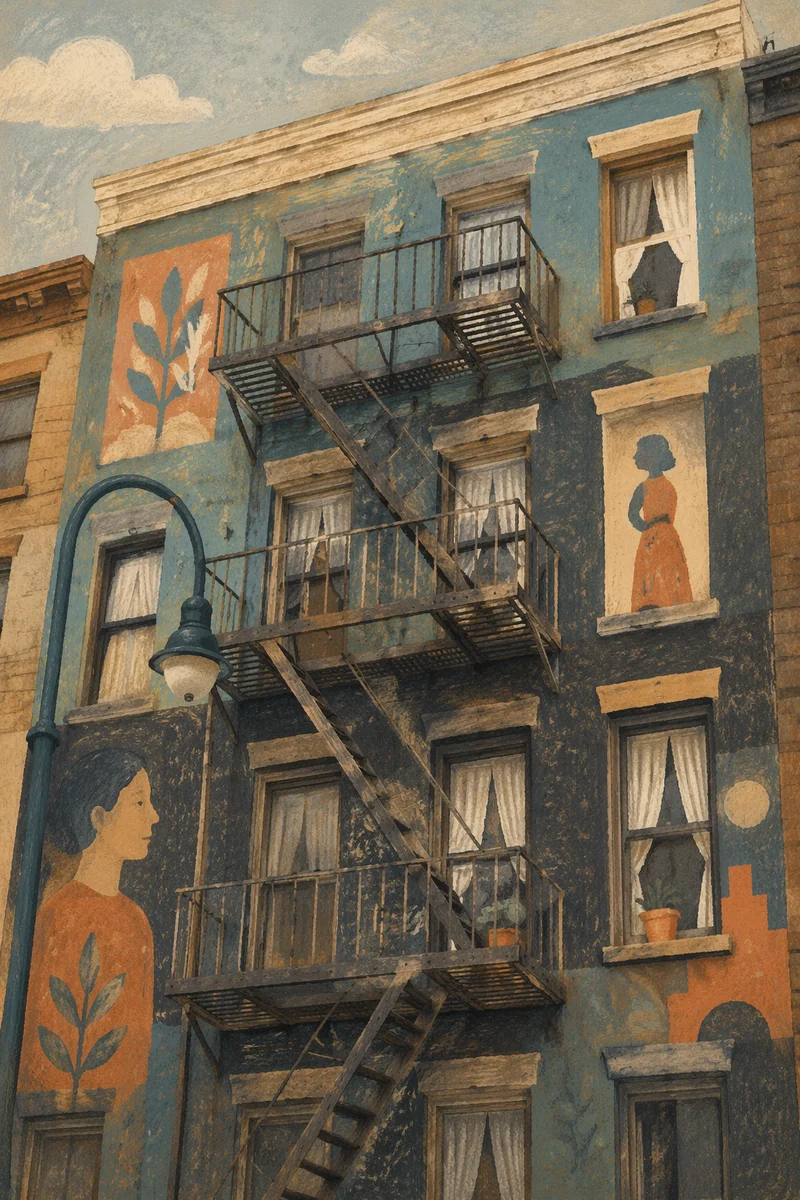 Urban Apartment Exterior with Metal Fire Escape