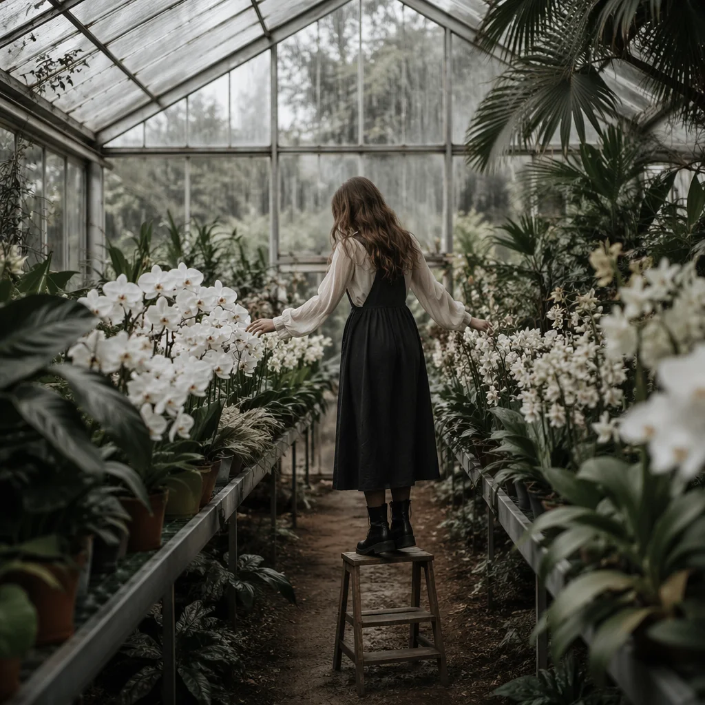 Lush Tropical Greenhouse Interior with Soft Light