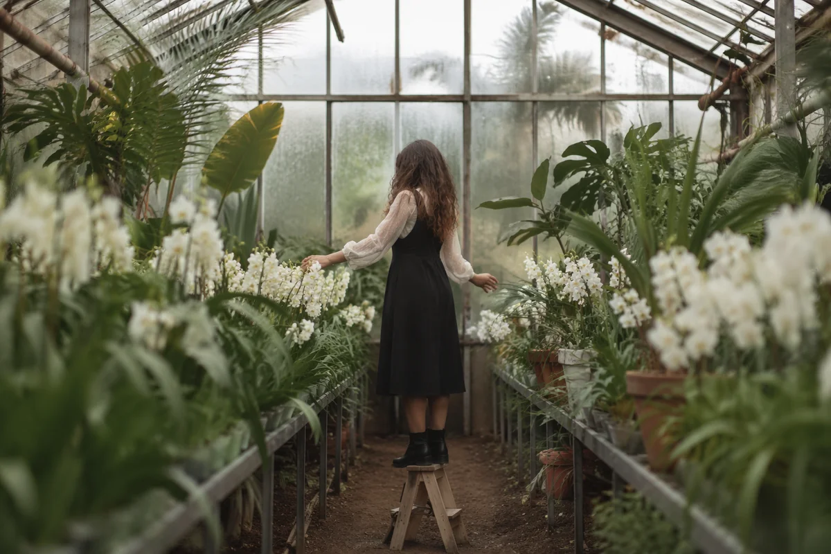 Lush Tropical Greenhouse Interior with Soft Light