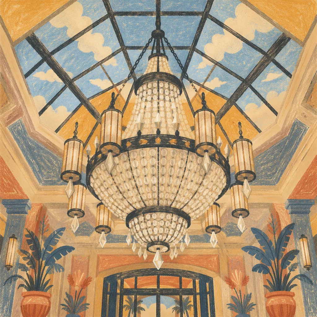 Grand Chandelier in Elegant Hotel Atrium