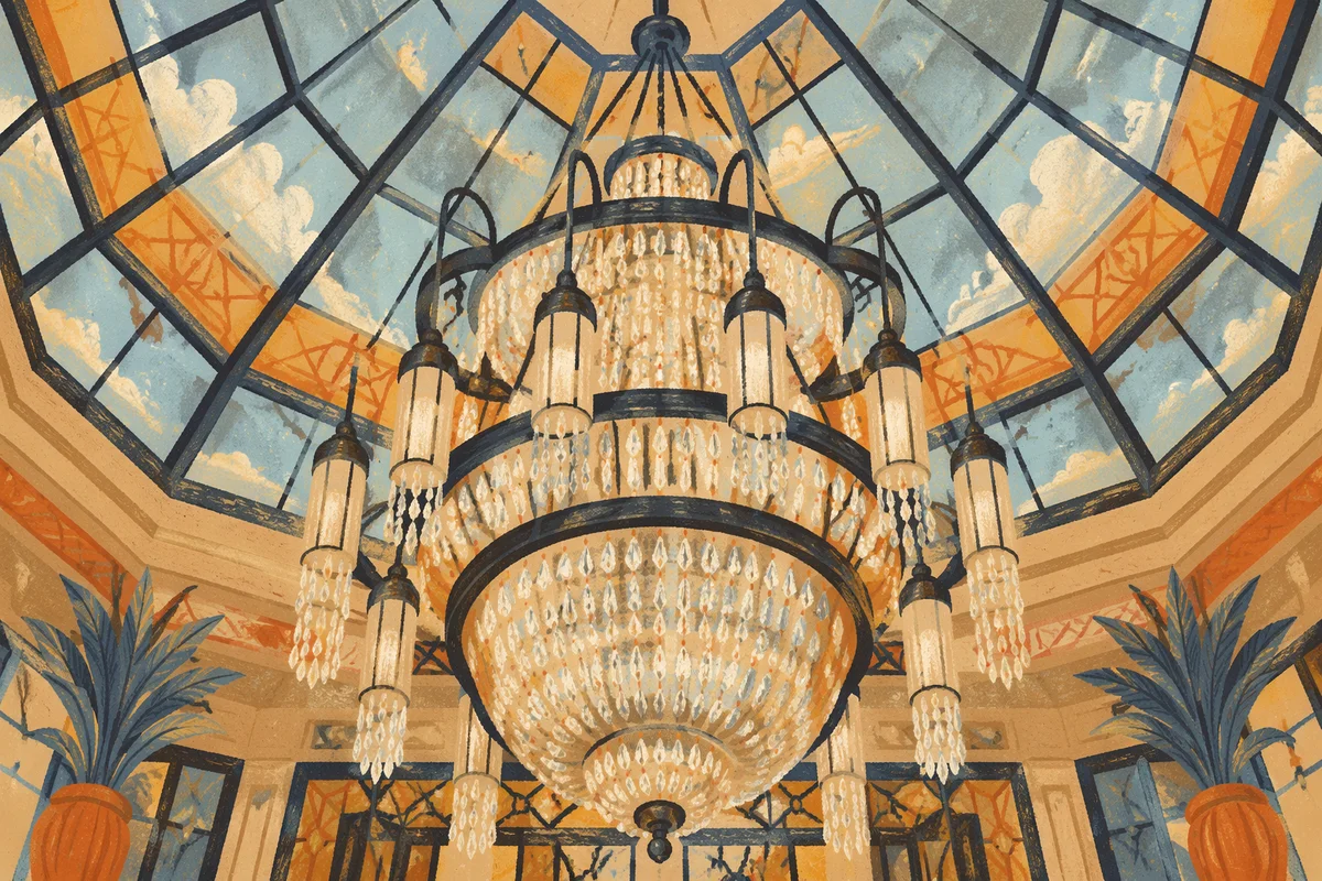 Grand Chandelier in Elegant Hotel Atrium
