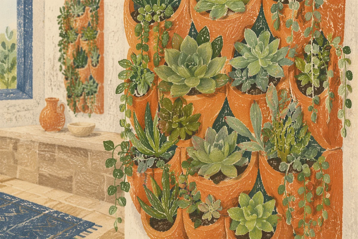 Indoor Vertical Garden with Terracotta Planters