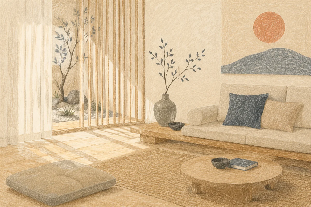 Serene Japandi Room with Natural Zen Balance