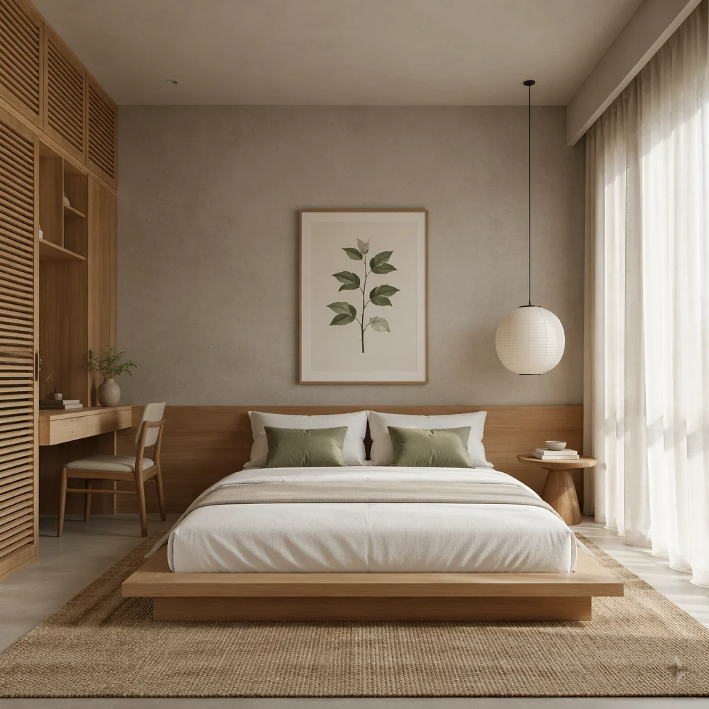 Calm Japandi Bedroom with Natural Materials