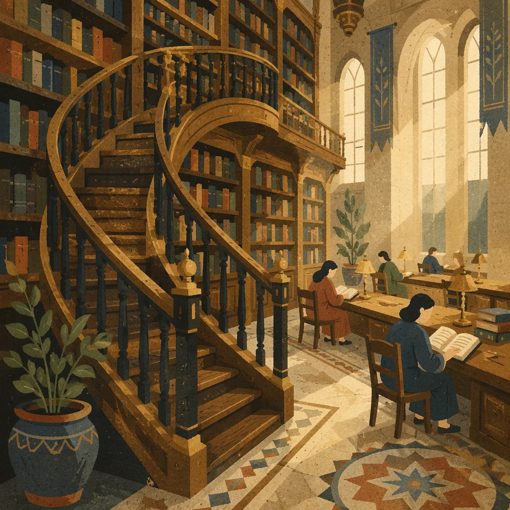 Grand Library Spiral Staircase Reading Hall