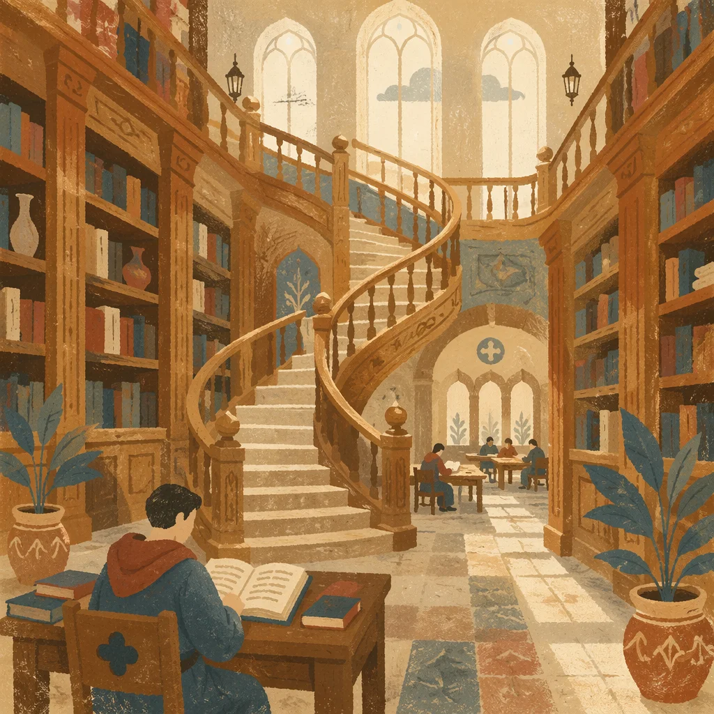 Grand Library Spiral Staircase Reading Hall