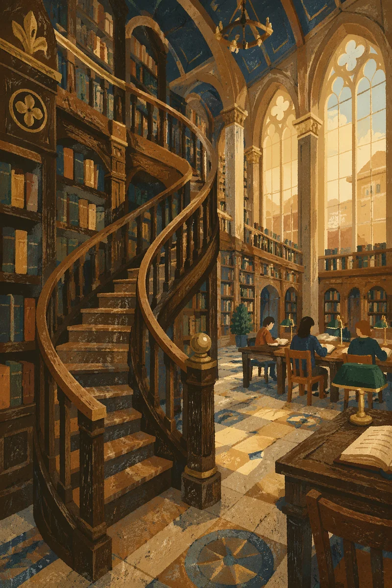 Grand Library Spiral Staircase Reading Hall