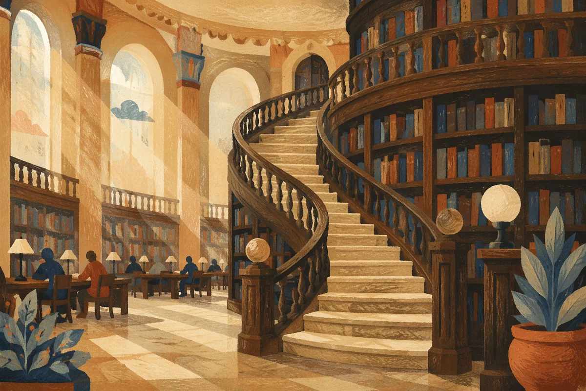 Grand Library Spiral Staircase Reading Hall