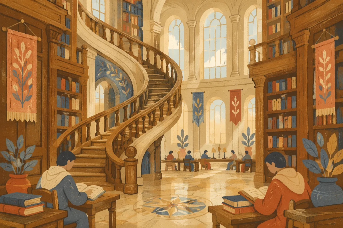 Grand Library Spiral Staircase Reading Hall