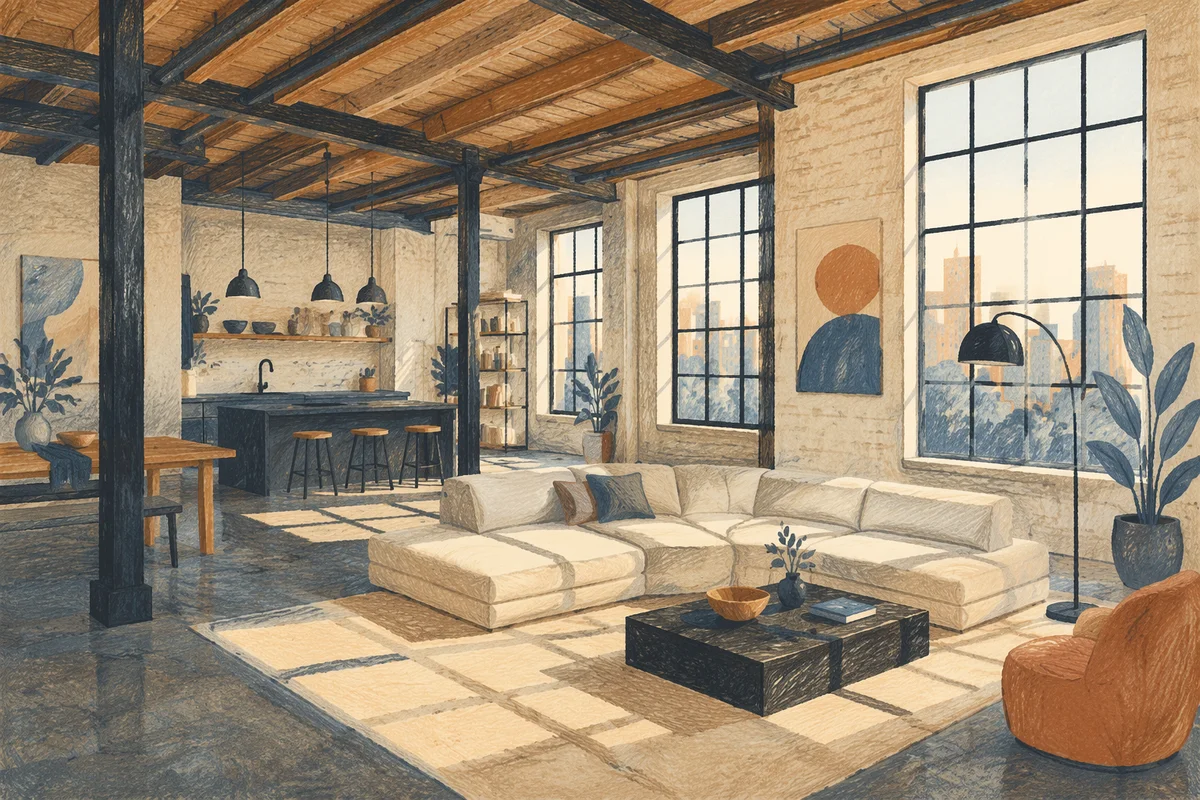 Modern Loft Apartment with Exposed Beams
