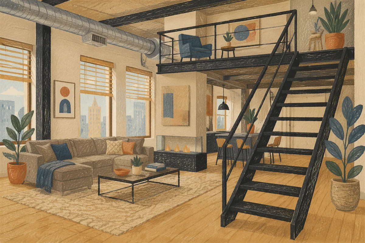 Modern Industrial Loft Living Room Interior