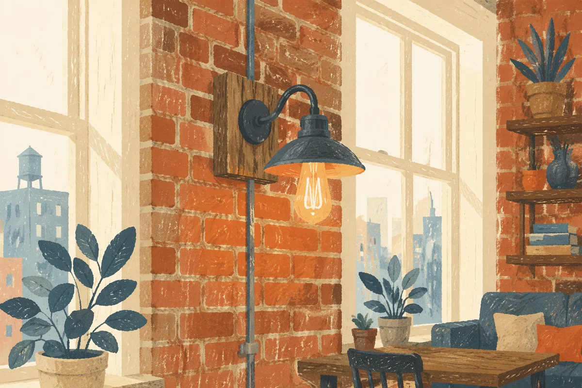 Industrial Loft Brick Wall Sconce Detail