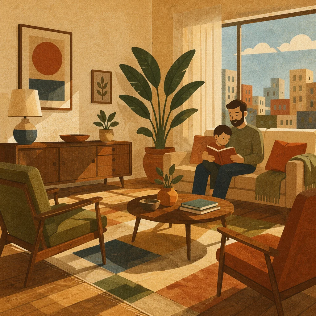 Sunlit Retro Mid-Century Modern Living Room