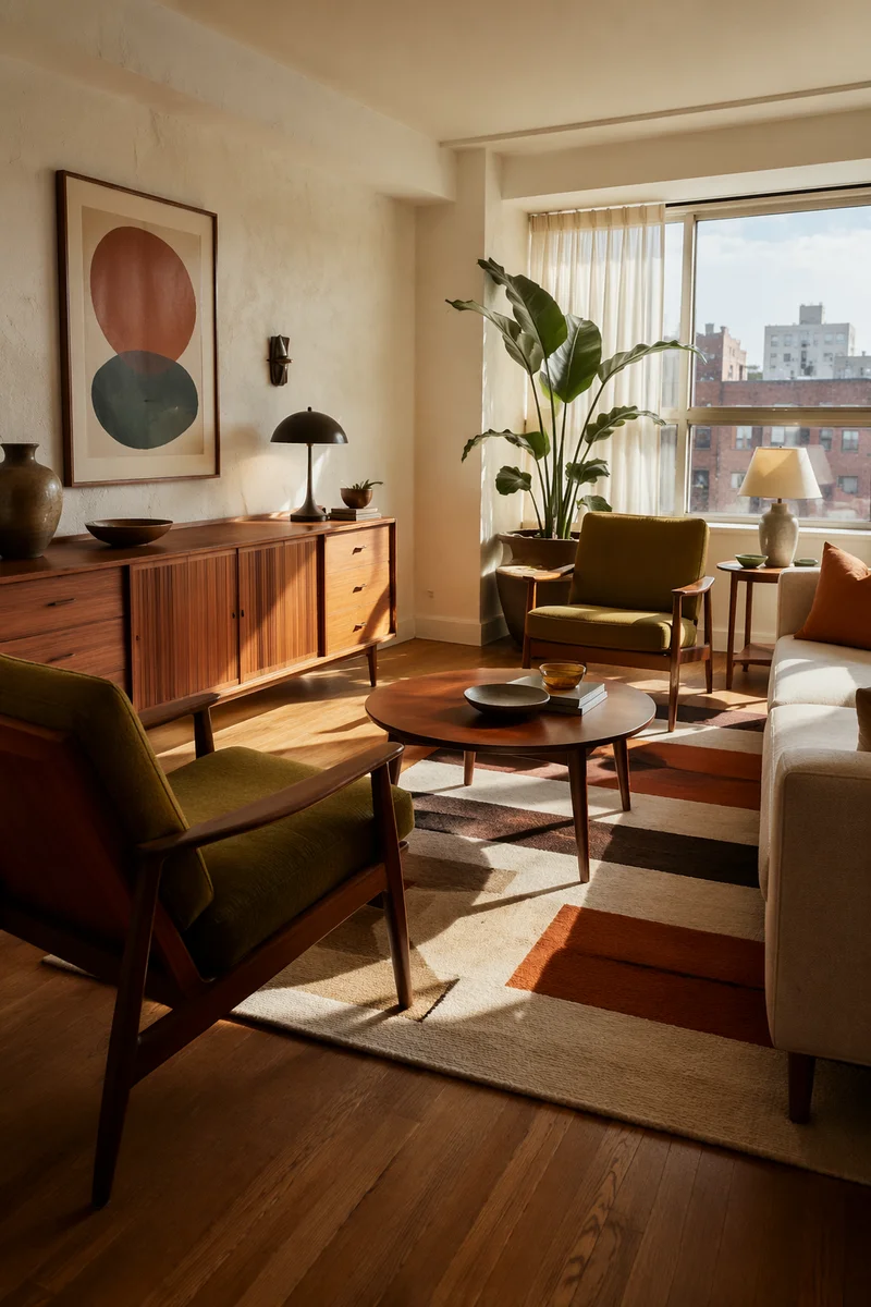Sunlit Retro Mid Century Modern Living Room