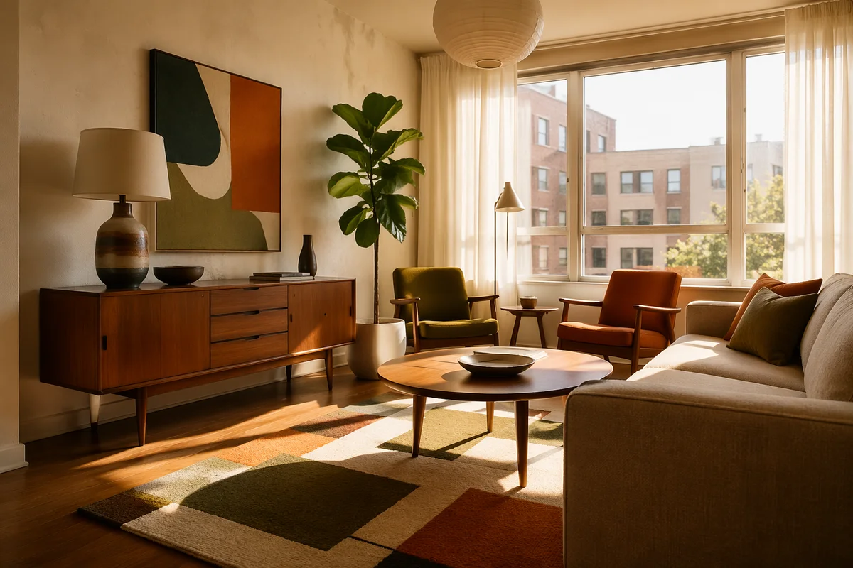 Sunlit Retro Mid-Century Modern Living Room
