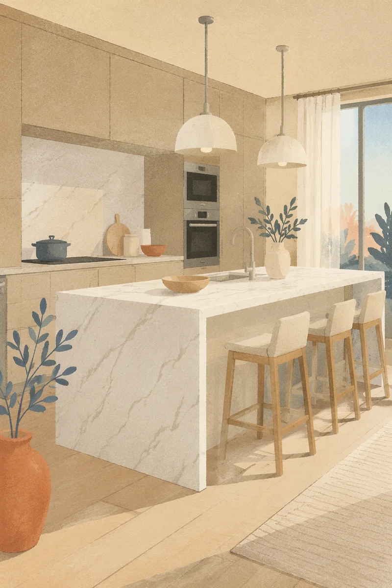 Modern White Marble Kitchen Island Interior