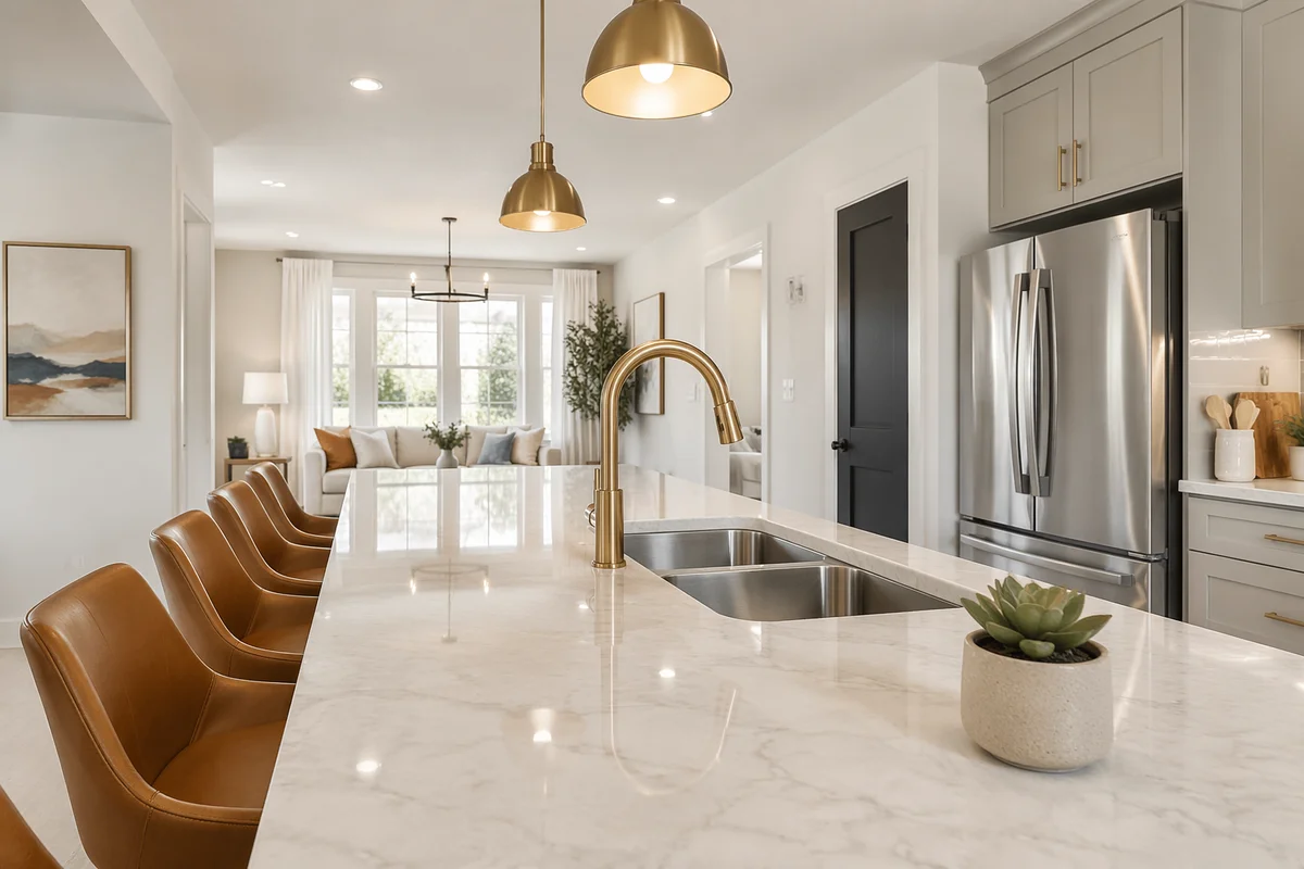 Modern White Marble Kitchen Island Interior