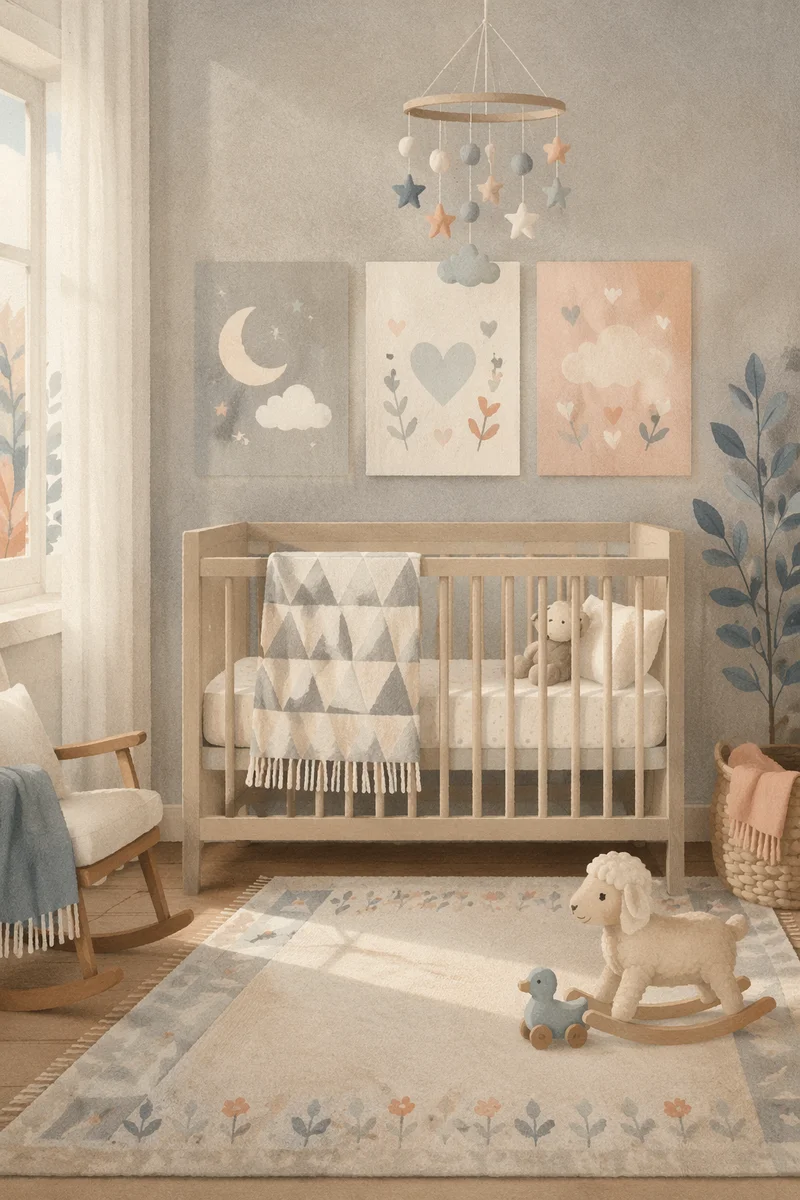 Pastel Nursery Room with White Crib