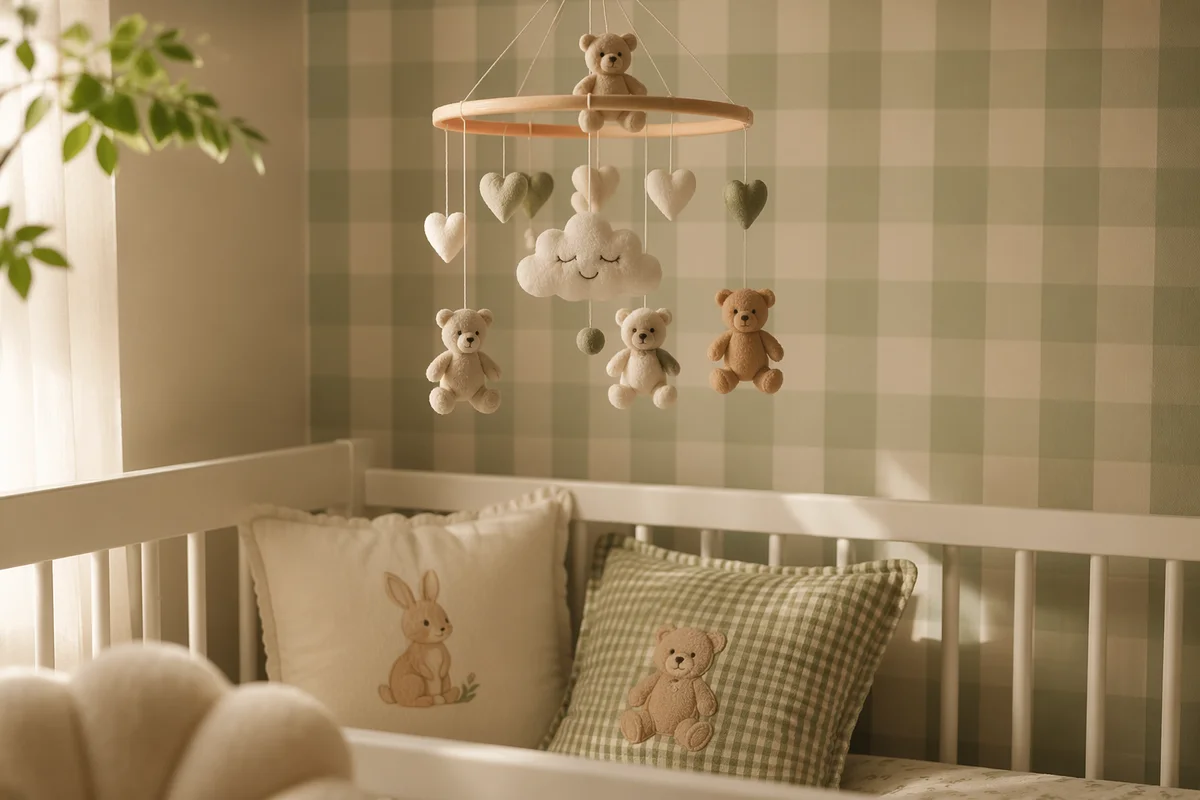 Serene Pastel Nursery with Crib Mobile