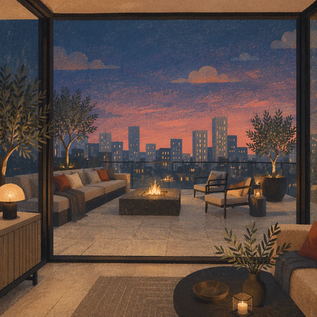 Elegant Rooftop Terrace at Blue Hour
