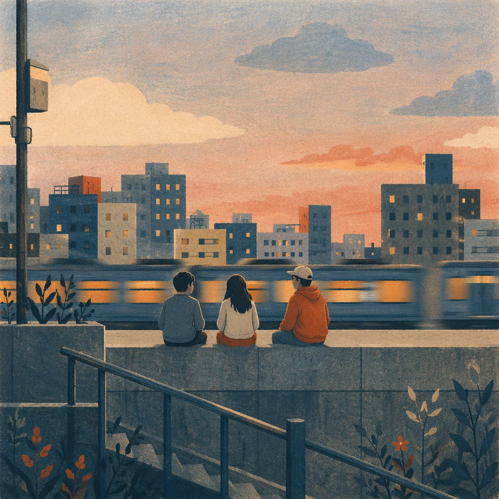 Contemplative Evening Rooftop Terrace City View