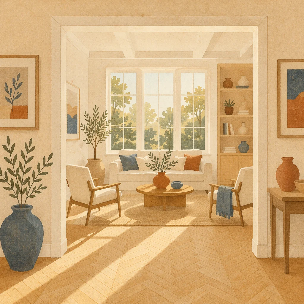 Scandinavian Living Room with Light Wood