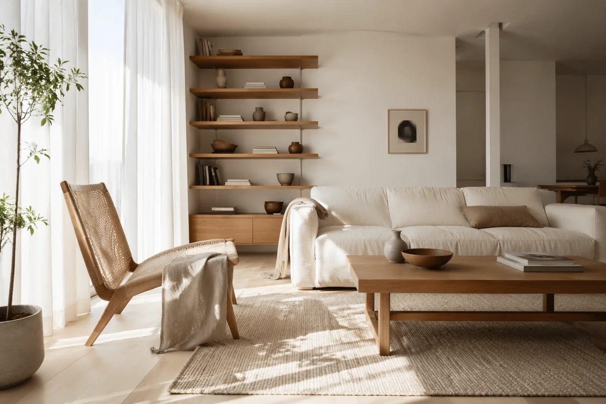 Scandinavian Living Room with Light Wood Tones