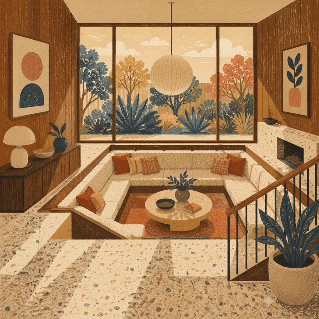 Retro Modern Sunken Living Room Interior