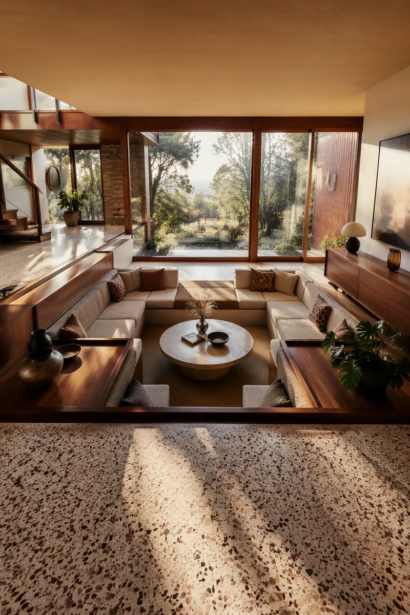 Retro Modern Sunken Living Room Interior