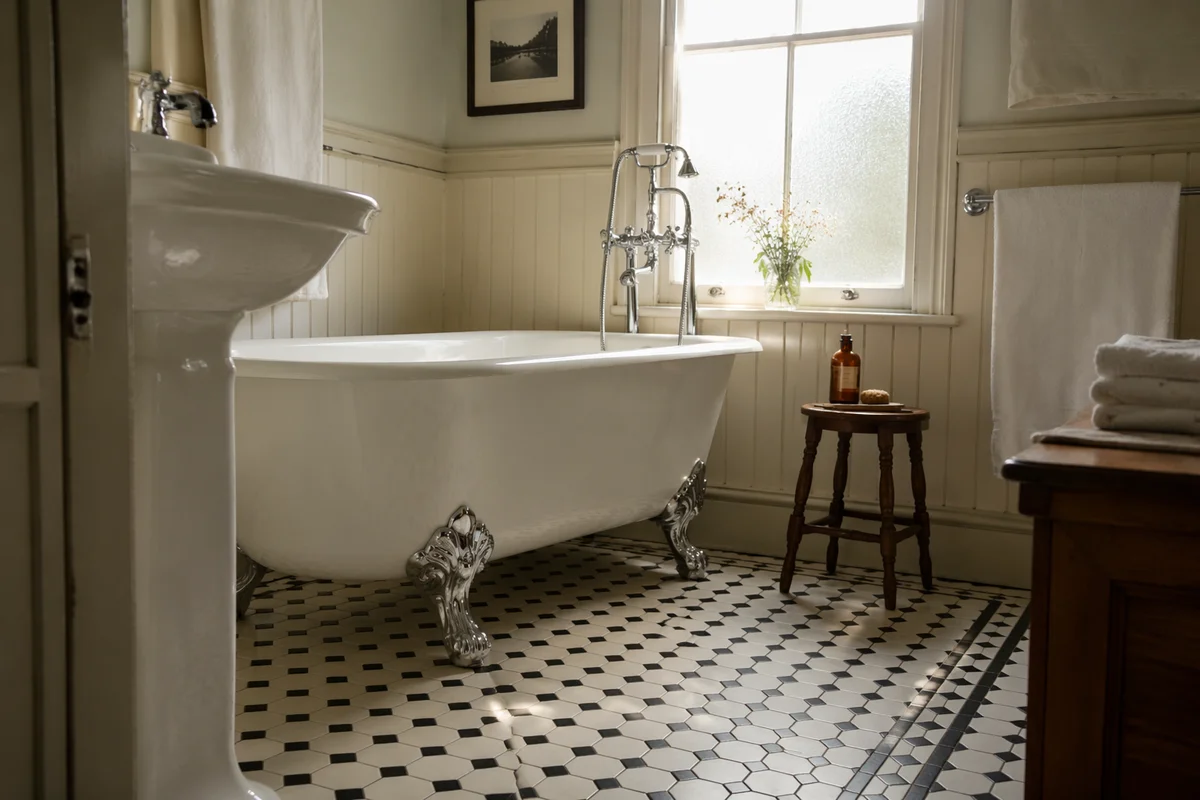 Vintage Clawfoot Tub Bathroom Interior