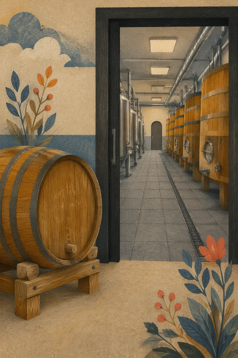 Underground Wine Cellar with Oak Barrels