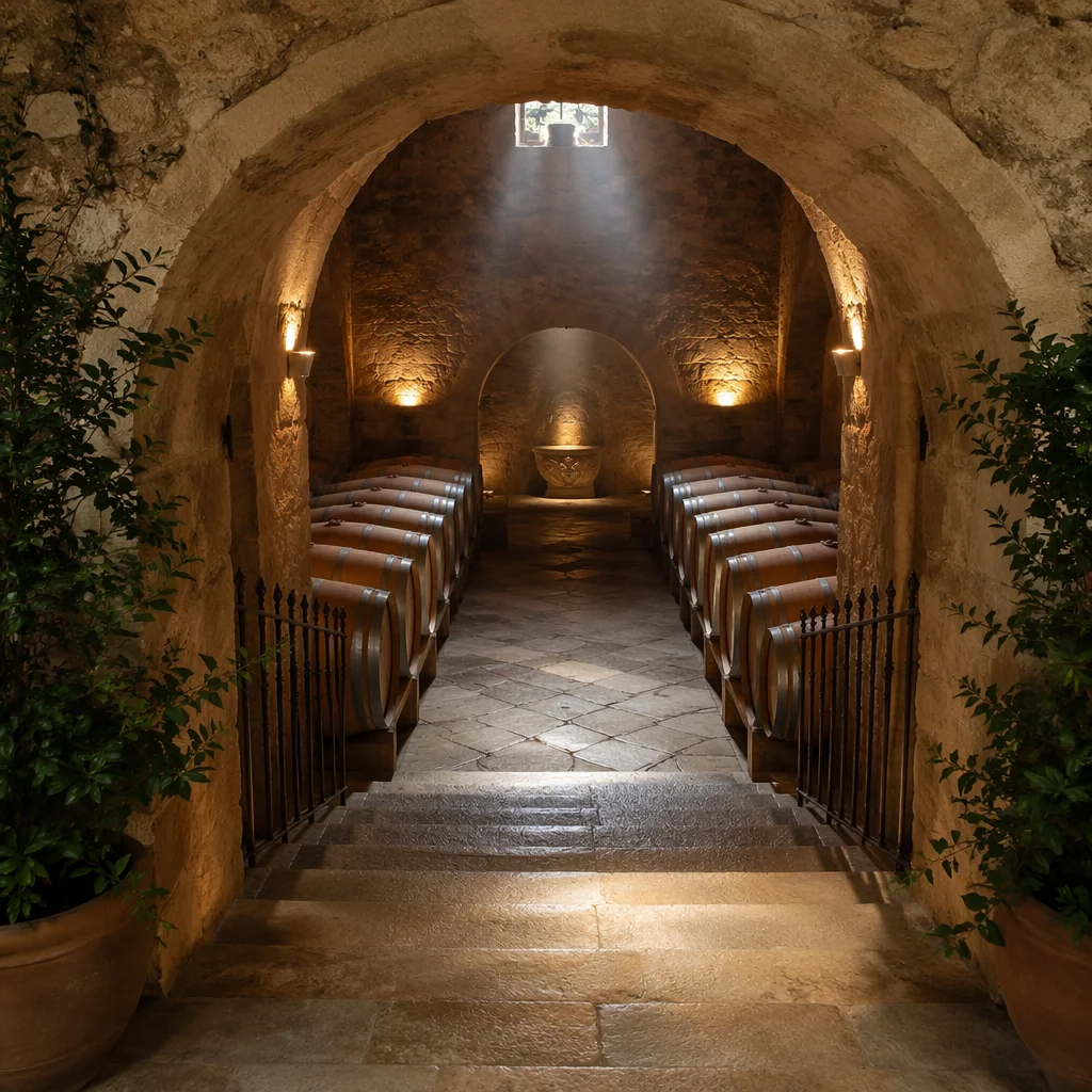 Underground Wine Cellar with Stone Barrels