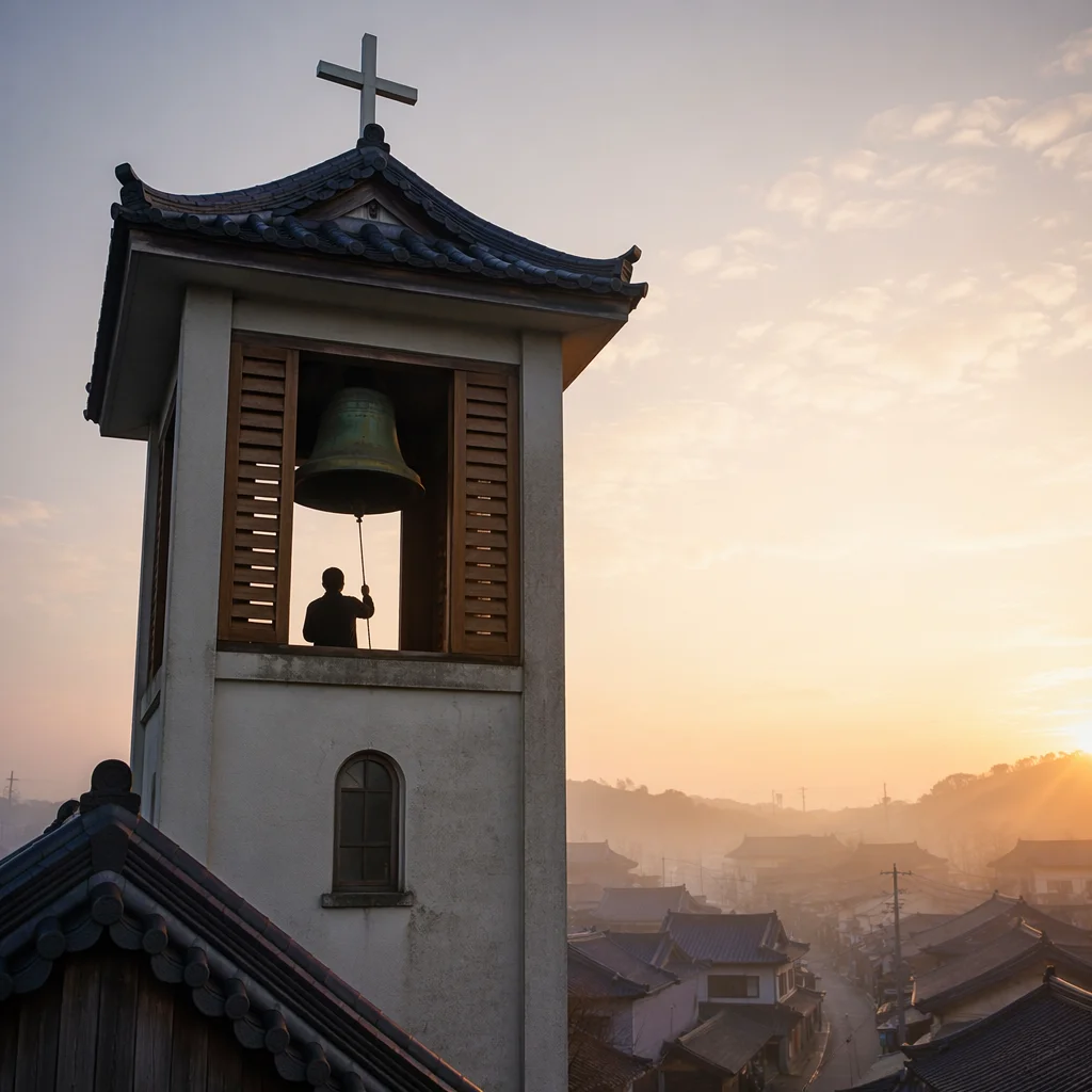 Korean Church Bell Tower at Dawn