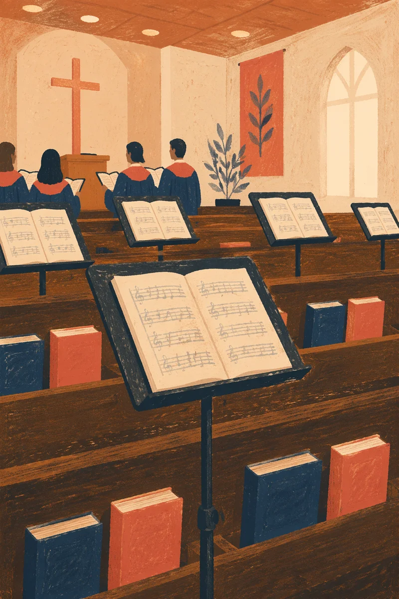 Quiet Choir Practice in Korean Sanctuary