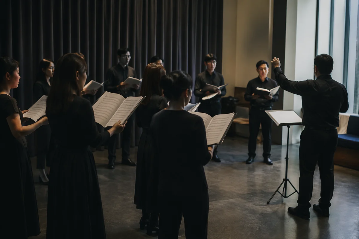 Korean Church Choir Rehearsal with Conductor