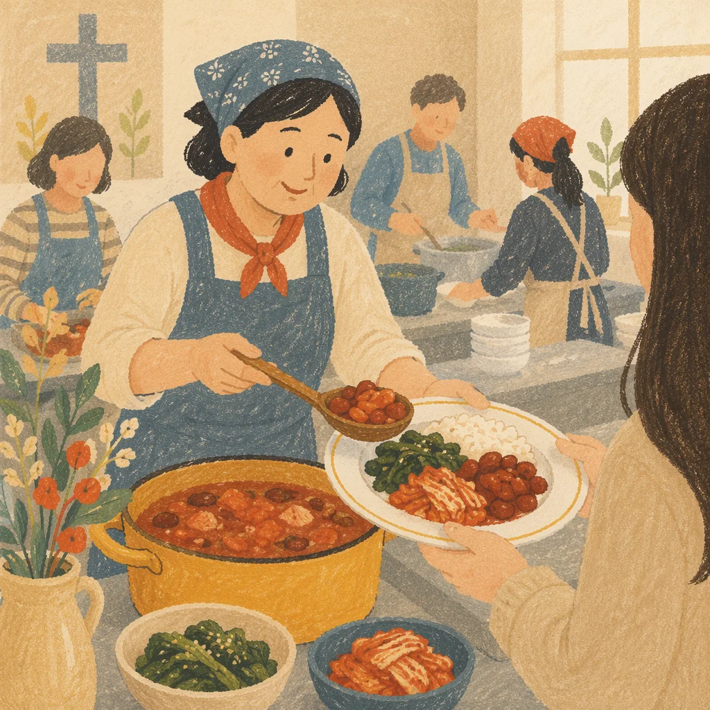 Korean Church Kitchen Fellowship Meal Serving