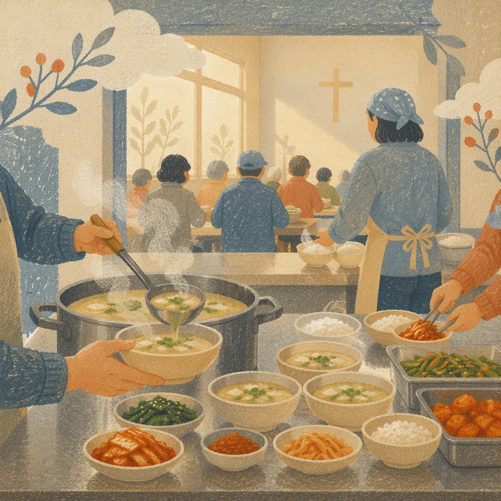 Korean Church Kitchen Fellowship Meal Preparation