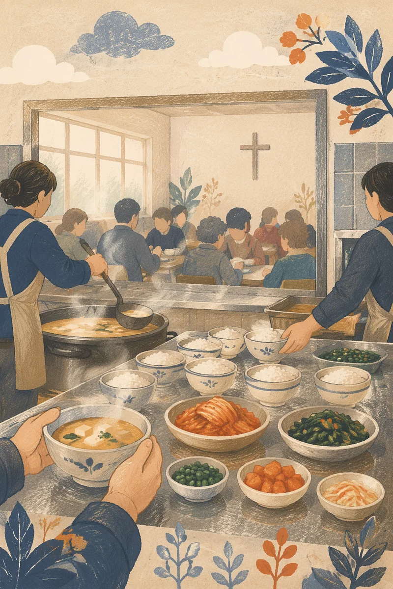 Korean Church Kitchen Fellowship Meal Preparation