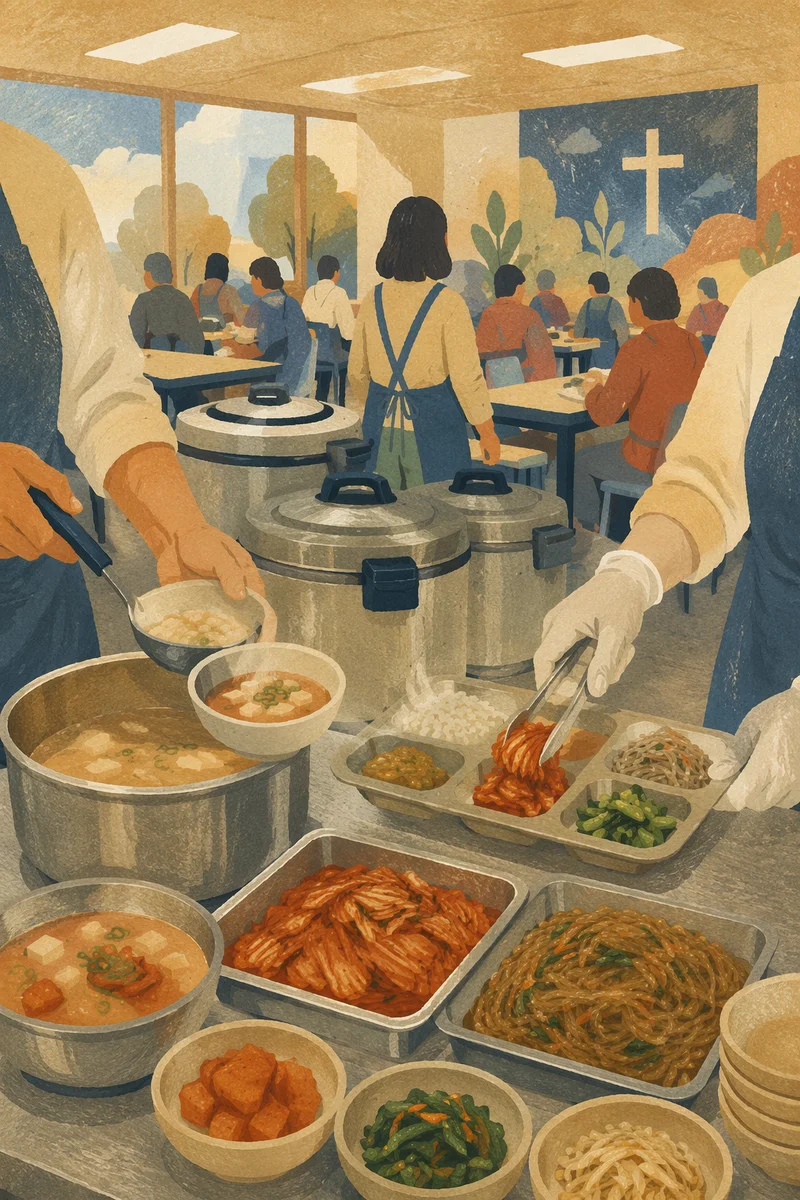 Korean Church Kitchen Fellowship Meal Preparation