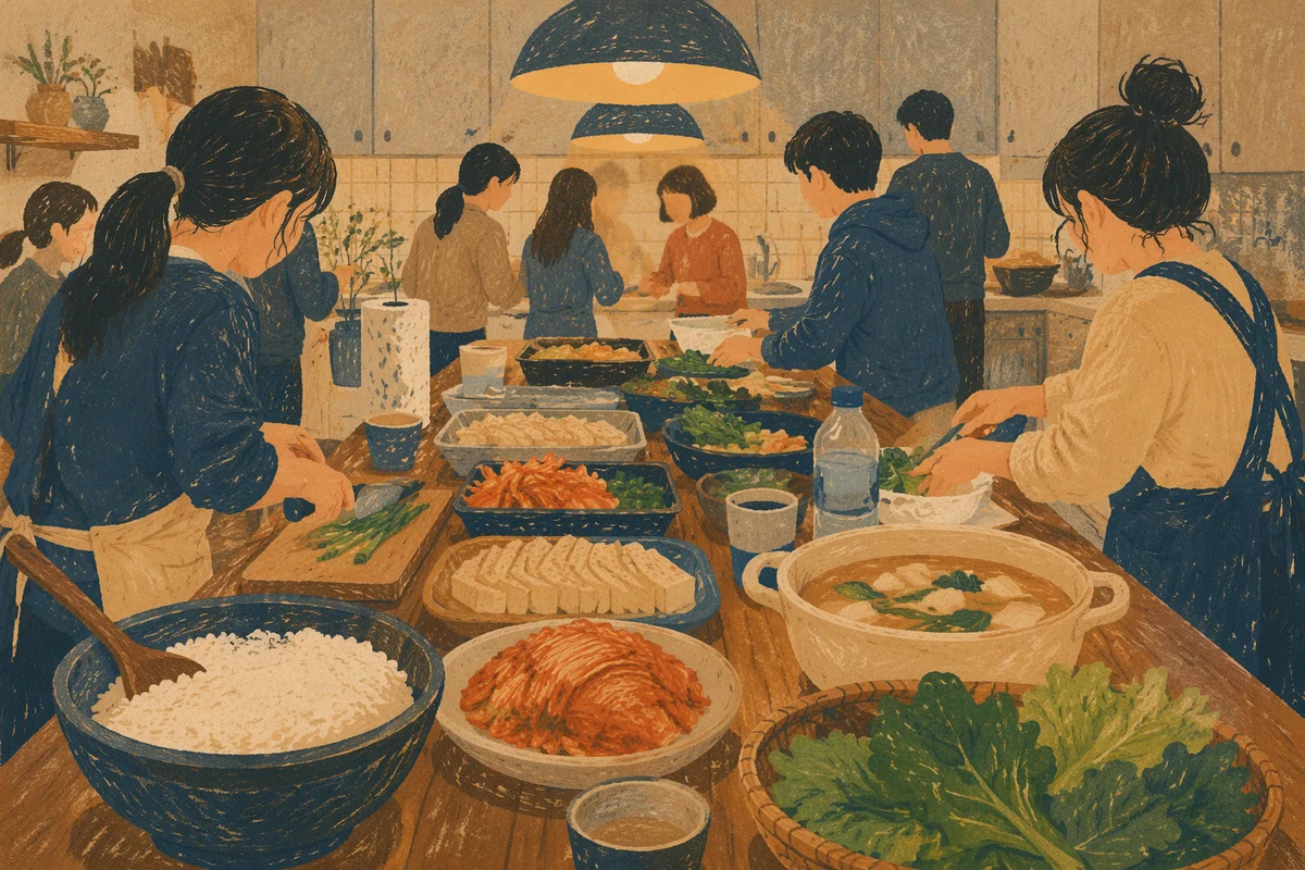Korean Church Kitchen Fellowship Meal Preparation