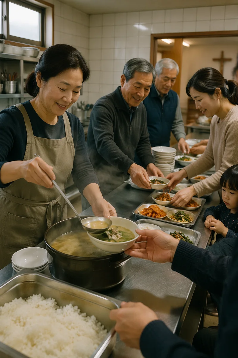 Community Meal Preparation in Church Kitchen