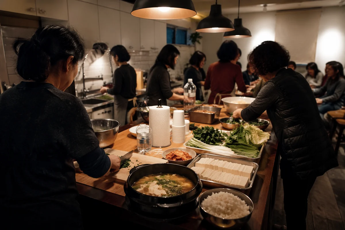 Korean Church Kitchen Fellowship Meal Preparation